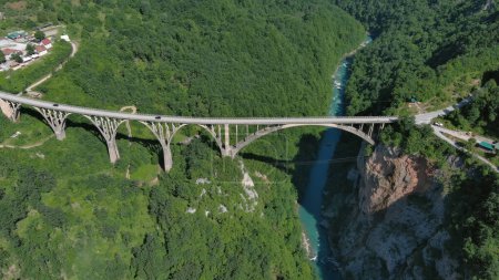 Aerial view on Djurdjevica arch bridge over the Tara River in northern Montenegro