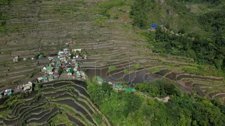 Aerial view of picturesque Batad Rice Terraces in Ifugao Province, Luzon Island, Philippines