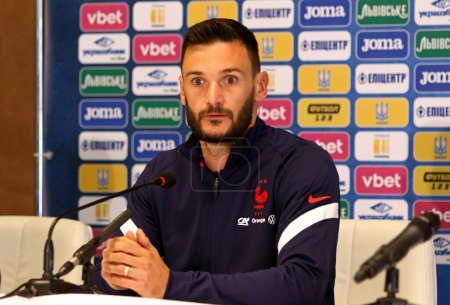 Photo for KYIV, UKRAINE - September 3, 2021: France National Team goalkeeper and captain Hugo Lloris attends press-conference before the FIFA World Cup 2022 European Qualifying round game Ukraine v France - Royalty Free Image