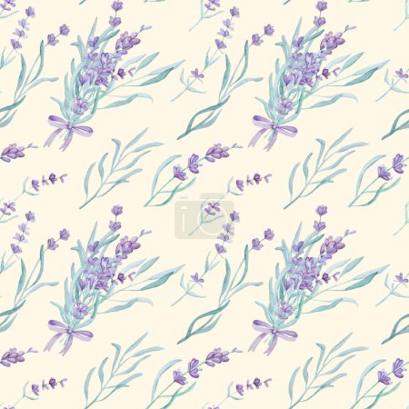Téléchargez les photos : Belle lavande provence plante aquarelle motif sans couture. Fleur violette composition fleur aquarelle dessin pour la conception de carte postale - en image libre de droit