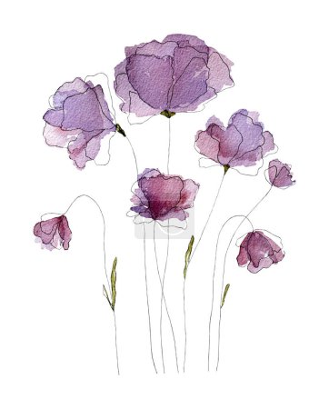 Foto de Acuarela flores primavera verano florecen. Tierno ramo floral violeta para decoración y diseño - Imagen libre de derechos