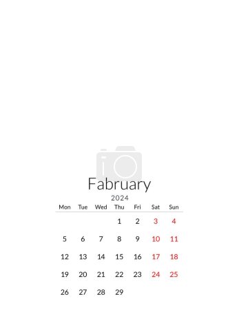 Febrero 2024 plantilla de calendario con un lugar para sus fotos