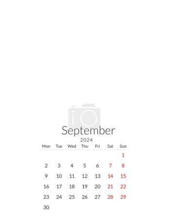 Septiembre 2024 plantilla de calendario con un lugar para sus fotos