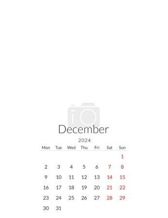 Diciembre 2024 plantilla de calendario con un lugar para sus fotos