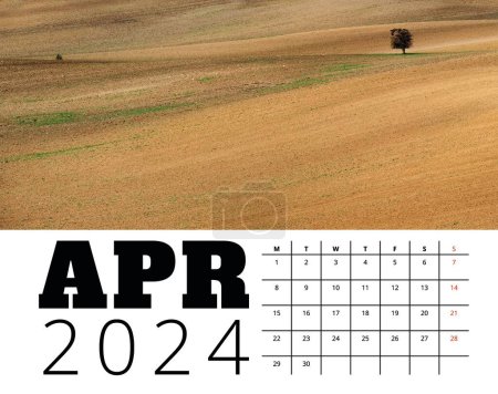 Photo for Print calendar template 2024 april month with Moravia nature landscape illustration. Planer design for personal and business use - Royalty Free Image