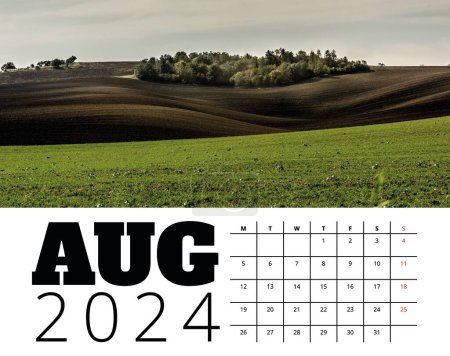 Foto de Imprimir plantilla de calendario 2024 mes de agosto con ilustración del paisaje natural de Moravia. Diseño de cepilladora para uso personal y empresarial - Imagen libre de derechos