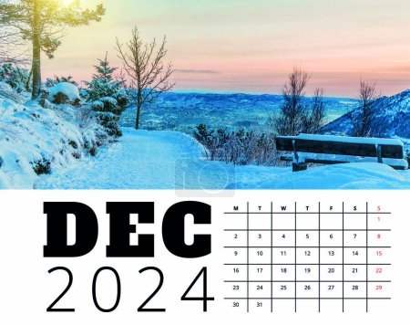 Foto de Imprimir plantilla de calendario 2024 mes de diciembre con ilustración del paisaje natural de Noruega. Diseño de cepilladora para uso personal y empresarial - Imagen libre de derechos