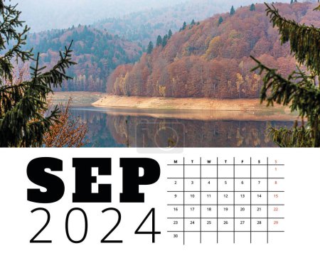 Foto de Imprimir plantilla de calendario 2024 septiembre mes con Rumania ilustración de paisaje natural. Diseño de cepilladora para uso personal y empresarial - Imagen libre de derechos