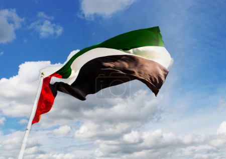 Foto de Bandera de los Emiratos Árabes Unidos ondeando al viento - Imagen libre de derechos