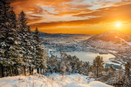 Foto de Puesta de sol en la cima de la montaña en Bergen. Países Bajos - Imagen libre de derechos