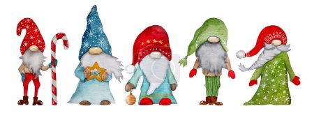 Photo for Watercolor Illustration Of Christmas Gnome In Scandinavian Style, A Set Of Gnomes For New YearS Celebration - Royalty Free Image