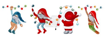 Foto de Ilustración de acuarela del gnomo de Navidad en estilo escandinavo, un conjunto de gnomos para la celebración de Año Nuevo - Imagen libre de derechos