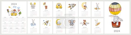 Photo for Handmade Watercolor Illustrations For A 2024 Calendar Featuring 12 Months Of ChildrenS Illustrations - Royalty Free Image