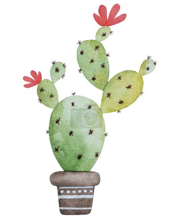 Téléchargez les photos : Aquarelle peinte à la main de cactus en pot rend Clipart été parfait - en image libre de droit