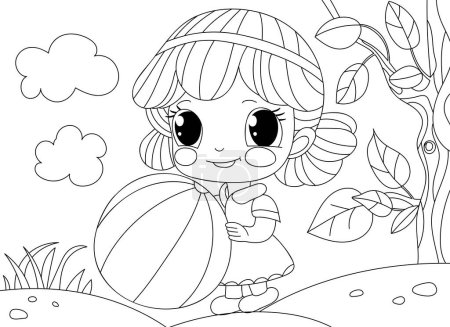 Photo for Girl With Ball Coloring Book For Children Is A Page Coloring For Students - Royalty Free Image