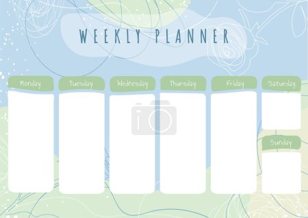 Einfache druckbare Wochenplanervorlage im Vektor. Tagesablauf-Wochenkalender im minimalistischen Stil