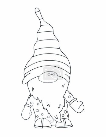 Illustration for Coloring Page For Kids: Cheerful Gnome Peeking Out Of Wooden Box In Garden. Coloring Book - Royalty Free Image