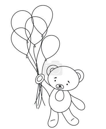 Ilustración de Página para colorear para niños: Oso volando en globos, colorear para niños La creatividad es un libro divertido y creativo para colorear con un oso volando en globos, perfecto para la expresión artística de los niños - Imagen libre de derechos