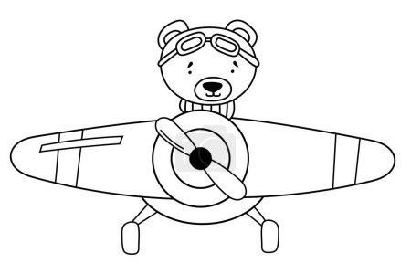 Téléchargez les illustrations : Coloriage pour les enfants : pilote d'ours volant un avion, pour les enfantsS créativité, livre de coloriage créatif avec des illustrations vectorielles pour les enfantsS créativité - en licence libre de droit