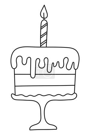 Téléchargez les illustrations : Cette page à colorier pour enfants gâteau d'anniversaire festif est conçu pour stimuler la créativité des enfants, avec un livre à colorier créatif avec des illustrations vectorielles - en licence libre de droit