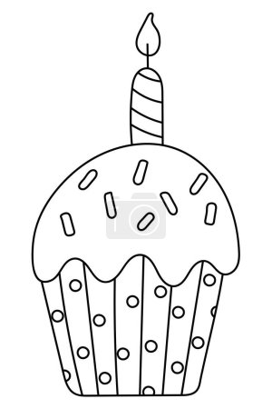 Téléchargez les photos : Cette page à colorier pour enfants, intitulée Cupcake For Holiday, encourage la créativité des enfantsS grâce à un livre à colorier créatif présentant des illustrations vectorielles - en image libre de droit