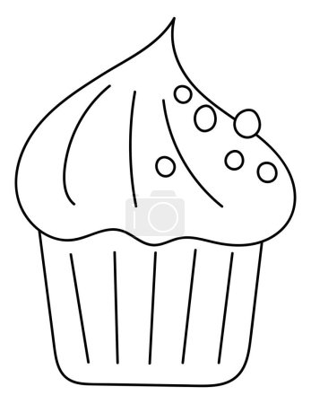 Téléchargez les illustrations : Cette page à colorier pour enfants, intitulée Cupcake For Holiday, encourage la créativité des enfantsS grâce à un livre à colorier créatif présentant des illustrations vectorielles - en licence libre de droit