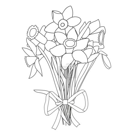 Illustration for Hand-Drawn Daffodil Flowers Coloring Page For Kids Is A Black And White Vector Illustration Suitable For Printing - Royalty Free Image