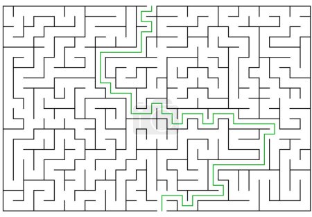 Illustration for Education logic game labyrinth for kids. Find right way. Isolated simple square maze black line on white background. With the solution. Vector illustration. - Royalty Free Image