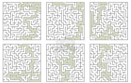 Illustration for Labyrinth - Puzzle For Kids Features 6 Square Mazes - Royalty Free Image