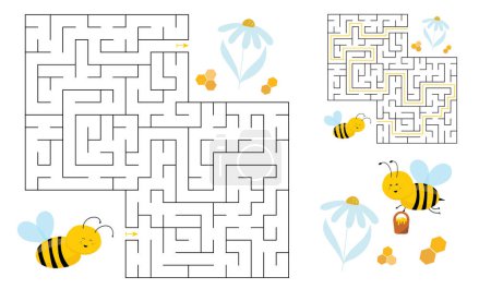 Ilustración de Laberinto - Puzzle para niños ayuda a pequeña abeja llegar a la flor - Imagen libre de derechos