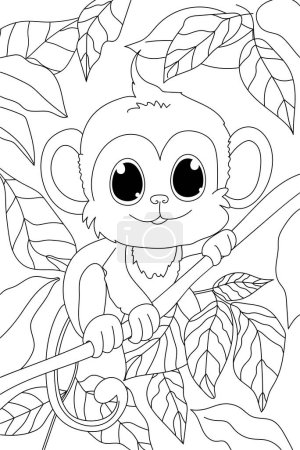 Téléchargez les illustrations : Page de livre de coloriage de singe pour des enfants d'âge préscolaire est une activité amusante - en licence libre de droit