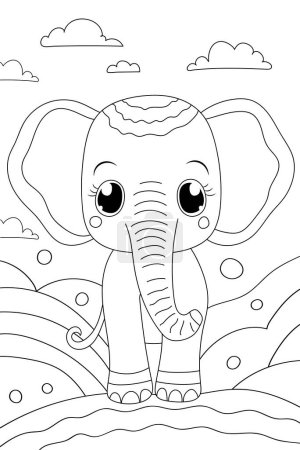 Téléchargez les illustrations : Page de livre à colorier éléphant pour enfants d'âge préscolaire Caractéristiques Animaux - en licence libre de droit