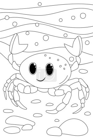 Téléchargez les illustrations : Livre de coloriage de crabe pour les enfants est une page de coloriage pour les enfants d'âge préscolaire sur le monde de la mer - en licence libre de droit