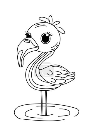 Illustration for Flamingo Coloring Book Page For Preschool Children Is A Fun Activity - Royalty Free Image