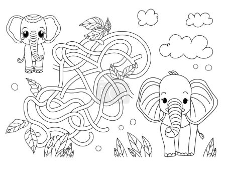 Illustration for Help The Baby Elephant Reach Its Mother In This Engaging Labyrinth Coloring Book For Children - Royalty Free Image