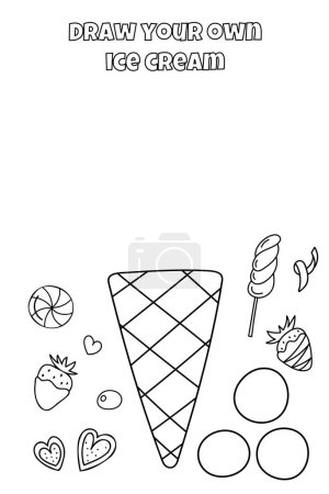 Téléchargez les illustrations : Tâche de coloriage - Dessinez votre propre crème glacée pour la créativité des enfantsS, est une activité engageante pour les enfants - en licence libre de droit