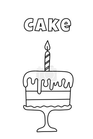 Téléchargez les illustrations : Coloriage avec des lignes épaisses pour les petits, Page à colorier gâteau - en licence libre de droit