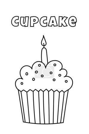 Illustration for Coloring With Thick Lines For The Little Ones, Cupcake Coloring Page - Royalty Free Image