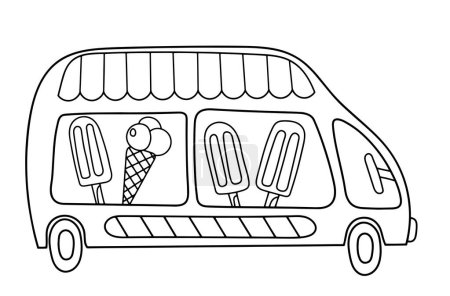 Illustration for Coloring With Thick Lines For The Little Ones, Ice Cream Van Coloring Page - Royalty Free Image