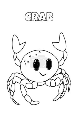 Ilustración de Libro para colorear de cangrejo para niños es una página de colorear para niños preescolares sobre el mundo del mar - Imagen libre de derechos