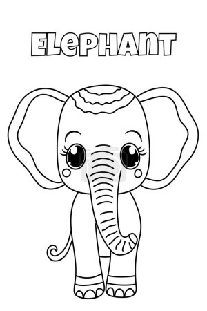 Illustration for Elephant Coloring Book Page For Preschool Children Features Animals - Royalty Free Image