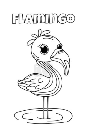 Téléchargez les illustrations : Page de livre à colorier Flamingo pour les enfants d'âge préscolaire est une activité amusante - en licence libre de droit