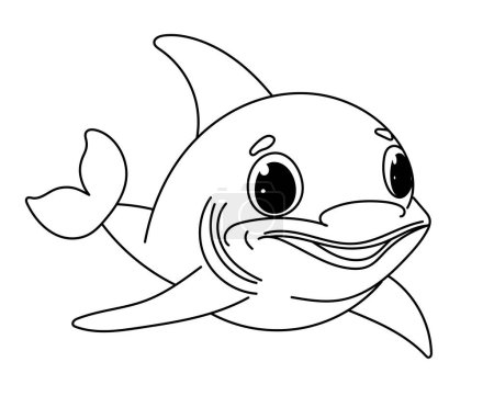 Téléchargez les illustrations : Dolphin In Sea Coloring Book Page pour les enfants d'âge préscolaire est une activité amusante - en licence libre de droit