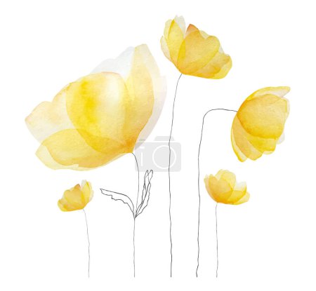 Ilustración de Acuarela flores primavera verano florecen. Tierno ramo floral amarillo para decoración y diseño de postales - Imagen libre de derechos