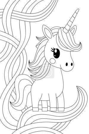 Ilustración de Linda página para colorear unicornio es perfecto para la creatividad de los niños - Imagen libre de derechos