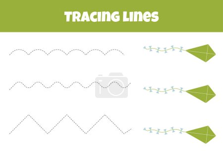 Illustration for Outline The Line To The Kite Is A Worksheet For Tracing Lines For Preschoolers Aged 4-6 Years - Royalty Free Image