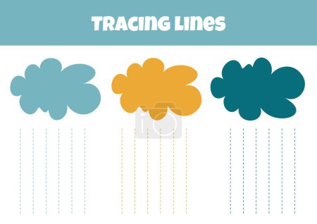 Illustration for Outline The Rain Lines From The Clouds Is A Worksheet For Tracing Lines For Preschoolers Aged 4-6 Years - Royalty Free Image