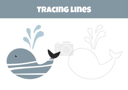 Téléchargez les illustrations : Aperçu La baleine est une feuille de travail pour retracer les lignes conçues pour les enfants d'âge préscolaire âgés de 4 à 6 ans - en licence libre de droit