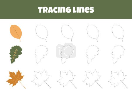 Illustration for Outline Autumn Leaves On A Worksheet For Tracing Lines For Preschoolers Aged 4-6 Years - Royalty Free Image
