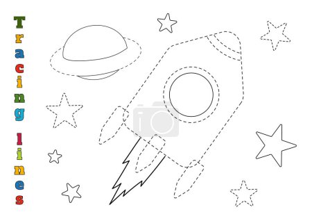 Illustration for Outline The Rocket Contour On The Worksheet For Preschoolers Aged 4-6 To Trace Lines - Royalty Free Image